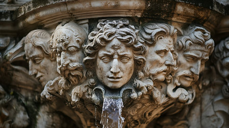 Discover a stunning fountain featuring intricate human sculptures that tell a story of artistic craftsmanship.の素材