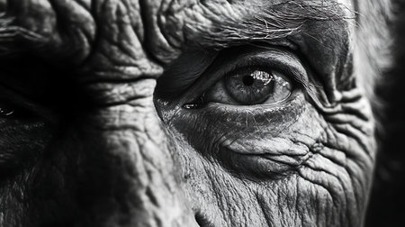 A close-up of an elderly person's eye showcasing the beauty and depth of age through detailed textures.の素材