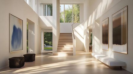 Explore a beautifully designed modern interior with natural light and elegant decor.の素材