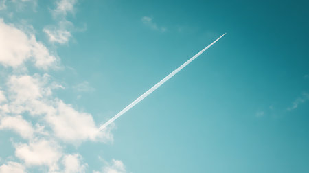 A jet leaves a striking contrail against the clear blue sky showcasing the beauty of flight.の素材