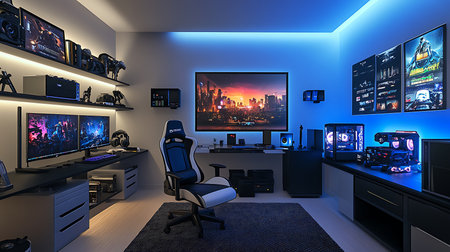 Explore a stunning gaming setup that blends technology and creativity in a modern home office.の素材