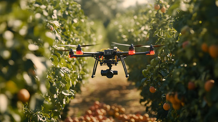 Drones optimize farming by providing aerial insights into crop health and yield.の素材