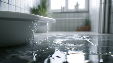 A close-up view captures a bathroom water leak highlighting the urgency of home maintenance and repair.の素材