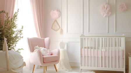 Cozy nursery interior design modern home photo inspiration soft pastels serene environmentの素材
