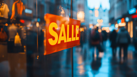 A glimpse into an urban shopping scene showcasing bustling street life at dusk.の素材