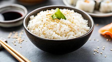 Savor the delightful simplicity of a perfectly cooked rice bowl highlighting its culinary artistry.の素材