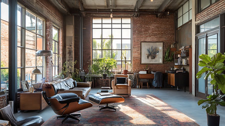 Modern living room design urban apartment interior photography cozy environment natural lightの素材