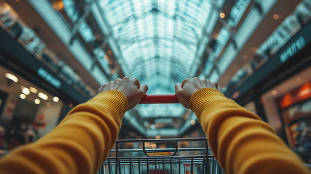 Shopping journey mall hands on cart modern environment perspective consumer experienceの素材