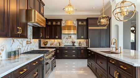 Elegant modern kitchen design home interior photography luxurious environment wide viewの素材