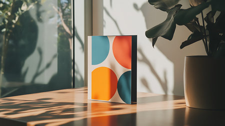 A vibrant still life featuring colorful shapes illuminated by sunlight in a stylish interior setting.の素材