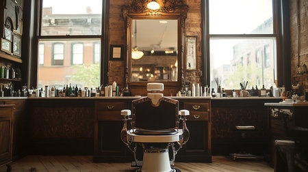 Explore the essence of a vintage barber shop with its classic style and inviting atmosphere.の素材