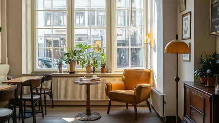 Discover a calming urban interior filled with sunlight plants and comfortable seating for ultimate relaxation.の素材