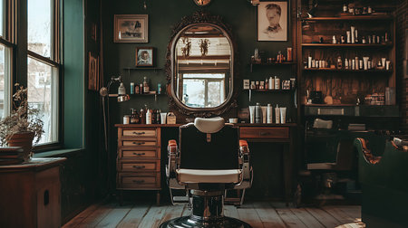 Discover the unique charm of a vintage barbershop and its inviting atmosphere.の素材