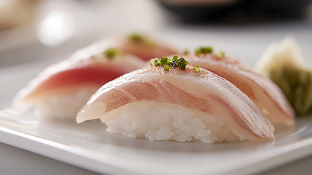 Indulge in the art of sushi with expertly crafted bites served in a stylish restaurant.の素材