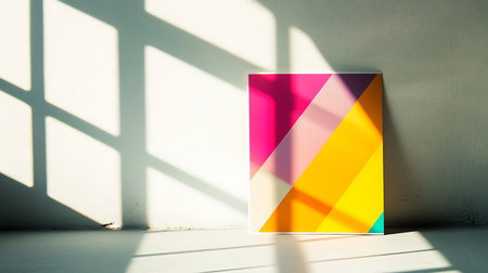 A vibrant artwork illuminates a room showcasing interplay of colors and shadows.の素材
