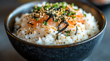 Discover the exquisite flavors of sushi in this vibrant food photography piece.の素材