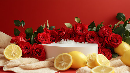 Immerse in a serene spa experience with roses and lemons for ultimate relaxation.の素材