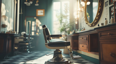 A serene barbershop scene showcasing classic style and inviting ambiance.の素材