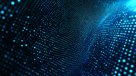 Explore mesmerizing digital wave patterns in a virtual space showcasing futuristic technology.の素材