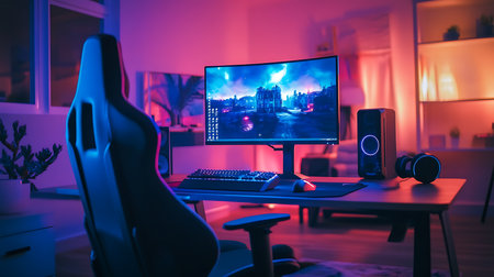 Explore a vibrant gaming setup that transforms your workspace into a creative hub.の素材