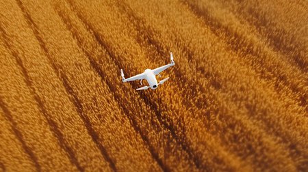 A drone captures the beauty of golden wheat fields from above showcasing agricultural life in vibrant detail.の素材