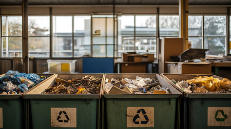 Explore the inner workings of waste management and recycling in an urban facility.の素材