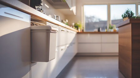 A contemporary kitchen showcases efficient waste management solutions in a sleek design.の素材