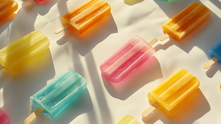 Colorful ice pops on display at a summer festival capturing the essence of refreshment and fun.の素材