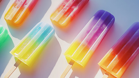 Colorful popsicles lined up perfect for summer gatherings and fun treats.の素材