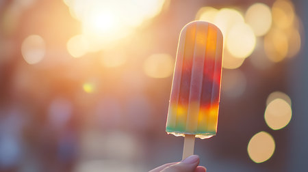 A vibrant popsicle glistens in the sun capturing the essence of summer joy and outdoor fun.の素材