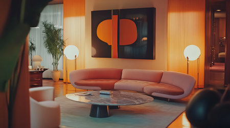 Explore a chic urban living room featuring modern design elements and inviting decor.の素材