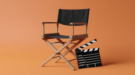 Explore the dynamic world of film production with essential tools like the director's chair and clapperboard.の素材