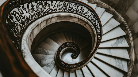 Explore the intricate design of a spiral staircase in an elegant historic building.の素材