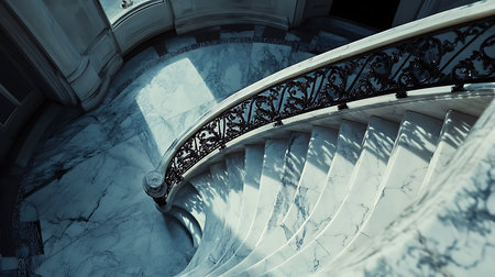 A stunning spiral staircase in a luxury home showcasing intricate design and elegant architecture.の素材