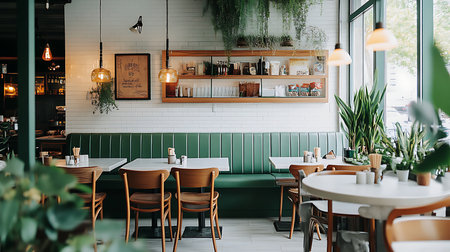 Explore a chic urban interior adorned with lush greenery creating a cozy and inviting atmosphere.の素材