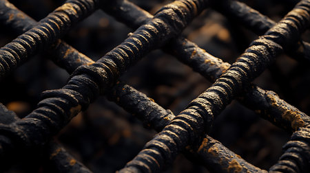 A detailed examination of a rusty metal grate showcasing its weathered texture.の素材
