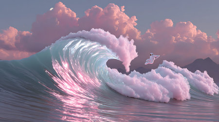 A mesmerizing digital artwork depicting a surreal wave evoking a sense of tranquility and fantasy.の素材