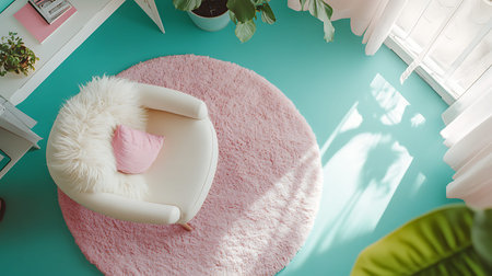 Discover a stylish and inviting living room setup with a soft chair and vibrant colors.の素材