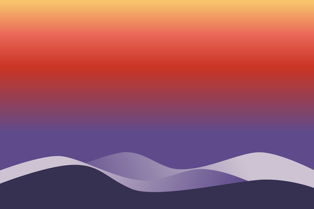 Overlapping layers of Ultra Violet waves on gradient colorful surface (purple, red, orange, yellow), similar to mountain view at dusk time - Vector illustration, EPS 10.のイラスト素材