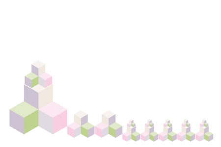 Concept of teamwork. Cubes in unique shape and color arranged in row; isolated on white; copy-space on top. Vector illustration. Various sizes of cubes represent team members in different qualifications. The biggest one at the beginning of the row is the leader of the group.のイラスト素材