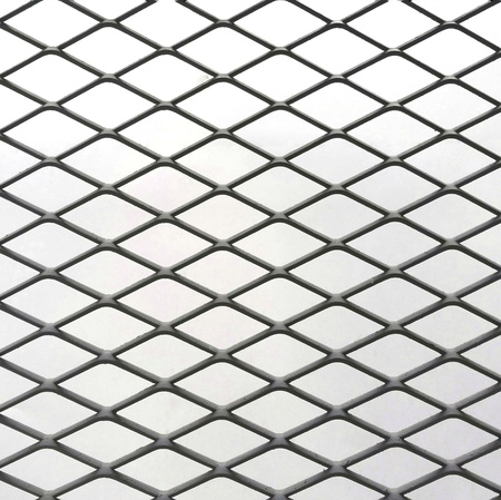 Black metal nets on white background in square shape. Use as background, backdrop, or texture in graphic design.の写真素材