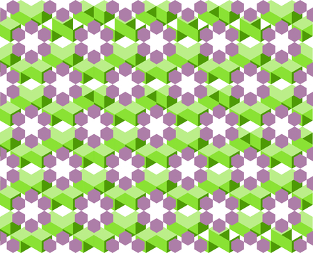 Geometric pattern of ultra violet and green color isolated on white background - Vector illustration, EPS10. The pattern is similar to flower blooming among green. Use as background, backdrop, image montage, or texture in website, UI, app, logo, or graphic design.のイラスト素材