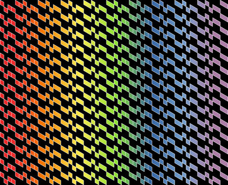 Abstract geometric pattern in multicolored gradient on black background.のイラスト素材