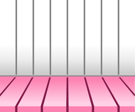 Empty pink tabletop display over white wall background. Vector illustration, EPS10. Useful as backdrop, image montage for display products, or use as background for design key visual layout.のイラスト素材