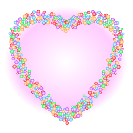 Heart shape pattern formed by colorful bubbles in various sizes on gradient soft pink background. Vector illustration, EPS10. Use as greeting / invitation card, backdrop, or montage in graphic design. Love, romance, valentine, or wedding concepts.のイラスト素材