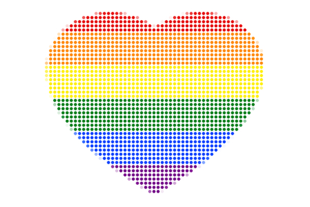 Rainbow stripes in heart shape (colorful dots). Vector illustration. The colors of LGBT or GLBT pride flag, is a symbol of lesbian, gay, bisexual, transgender, and queer/questioning (LGBTQ).のイラスト素材