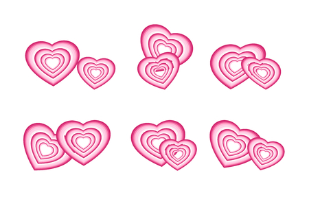 Love, romance, valentine, and wedding concepts. Set of couple pink hearts isolated on white (transparent) background. Vector illustration Use as icons, elements in graphic design, greeting / invitation cards.のイラスト素材