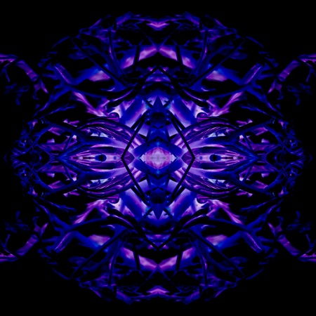 Abstract purple and blue texture; formed in round shape as a symmetrical monster face in the dark...