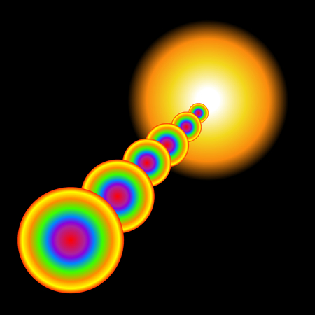 Abstract colorful background of rainbow light ray circles, concepts of fantasy, imagination, futuristics, etc. Vector illustration, EPS10. The image can be used as wallpaper, backdrop, image montage, etc.のイラスト素材