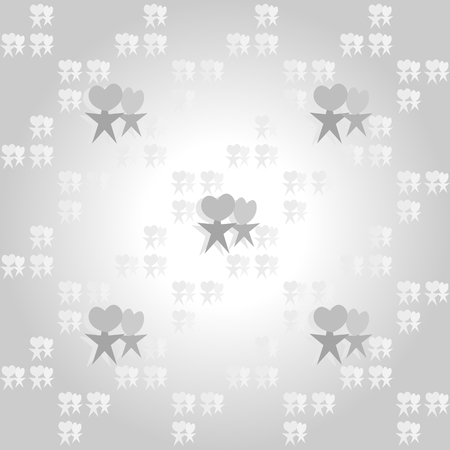 Seamless pattern of heart and star shapes (similar to couples) on gradient gray background, black and white image style. Love, valentines concepts.のイラスト素材